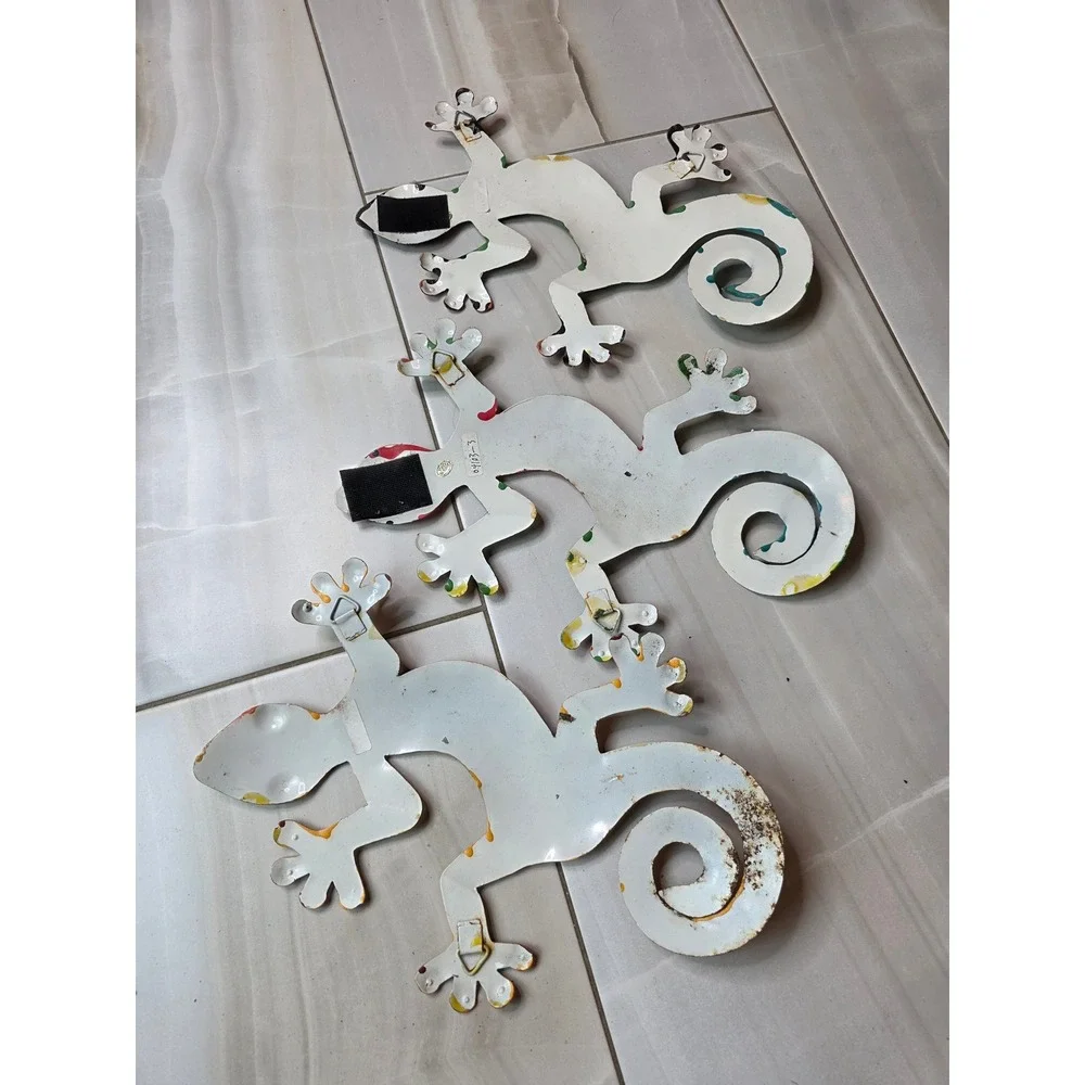Set of 3 Colorful Metal Gecko Wall Art Hand Painted Lizard Garden Decor 13‎ Inch